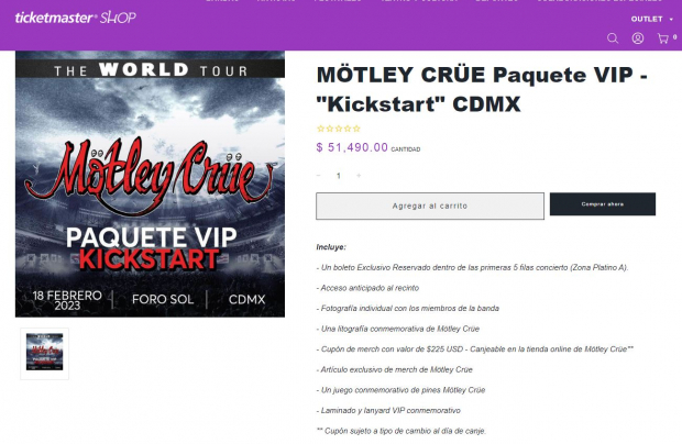Boleto VIP para conocer a Mötley Crüe