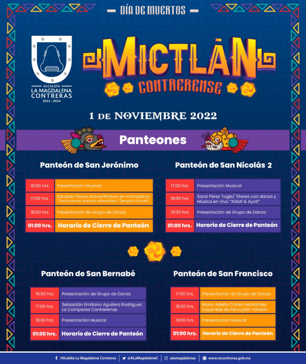 Programa de las actividades culturales durante las festividades del Día de Muertos en La Magdalena Contreras