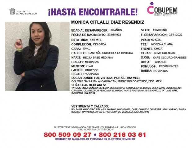 Ficha de búsqueda de Mónica Citlalli Díaz Reséndiz.