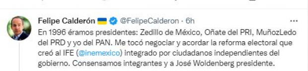 El mensaje de Felipe Calderón Hinojosa en Twitter