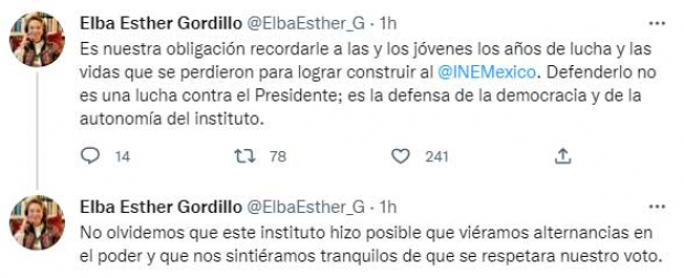 Los mensajes de Elba Esther Gordillo en Twitter