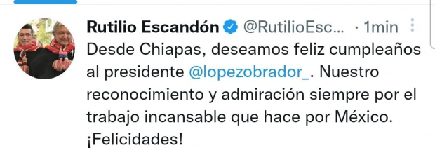 El mensaje del gobernador, Rutilio Escandón, en redes sociales