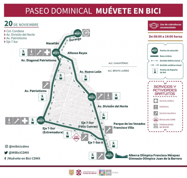 Paseo Dominical cambia de ruta por el Desfile del 20 de Noviembre.