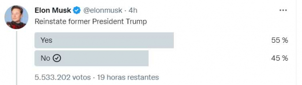 Elon Musk sometió a votación el regreso de Donald trump a Twitter