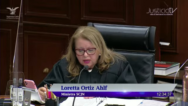 La ministra Loretta Ortiz en la sesión de este jueves.