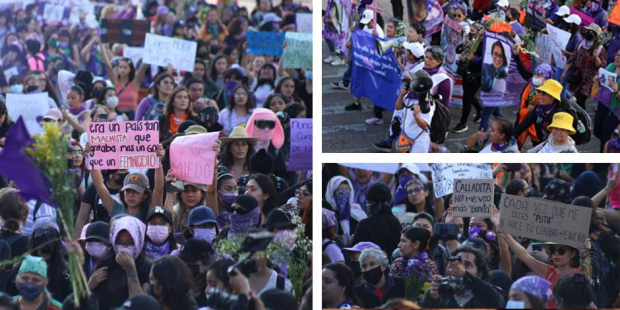Distintos aspectos de la marcha feminista de este viernes en calles de la CDMX