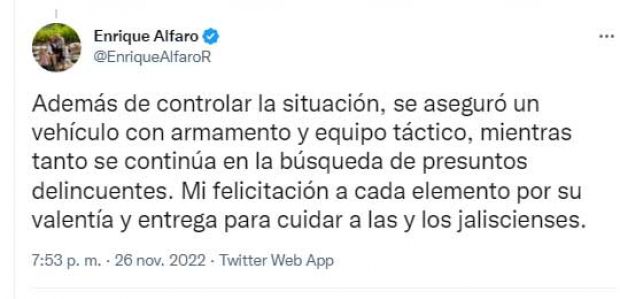El segundo mensaje de Enrique Alfaro, en relación al enfrentamiento en Encarnación de Díaz