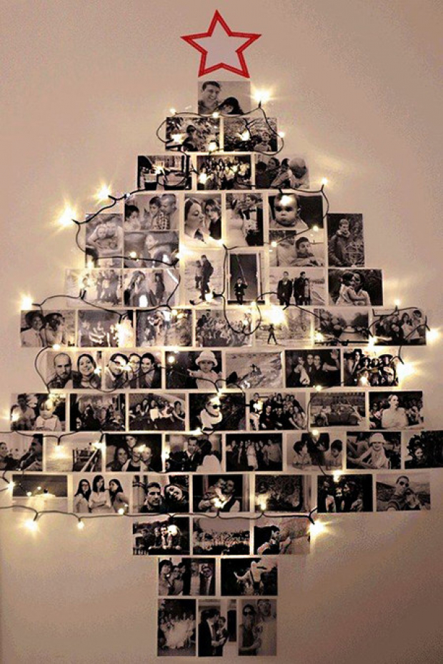 Ejemplo de árbol navideño realizado con fotografías.