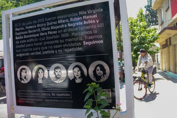 Festival en el memorial de la Colonia Navarte, Luz Saviñon1909, lugar donde fueron asesinadas 5 personas, entre ellas activistas un fotoperiodista y 2 edecanes colombianas