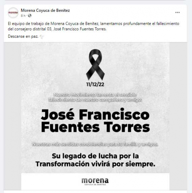 Asesinan a José Francisco Fuentes Torres,  consejero estatal de Morena en Guerrero
