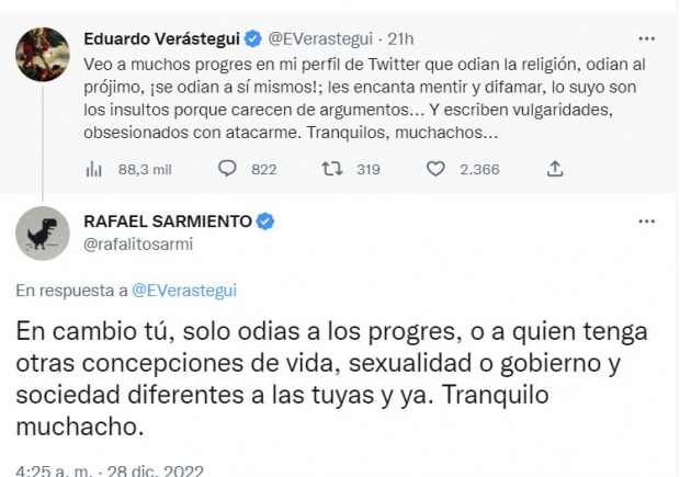 Tuits de Eduardo Verástegui y Rafa Sarmiento