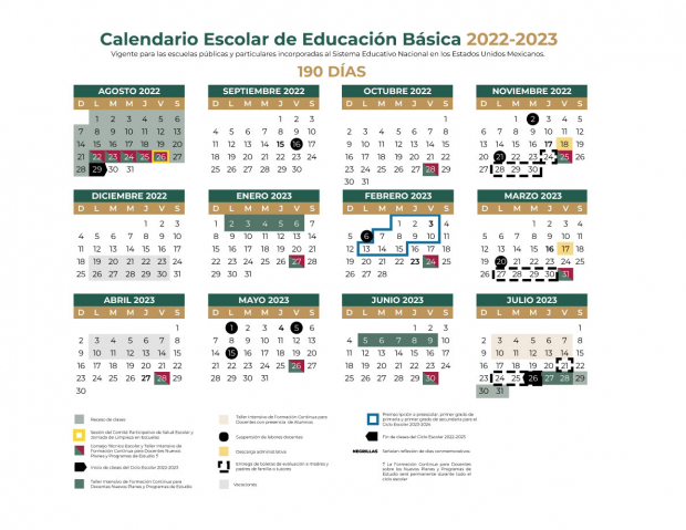 Calendario del ciclo escolar 2022 - 2023