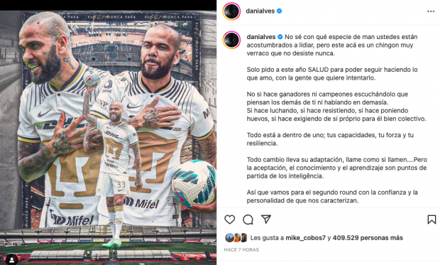 Dani Alves anuncia que estará con los Pumas para el Clausura 2023.