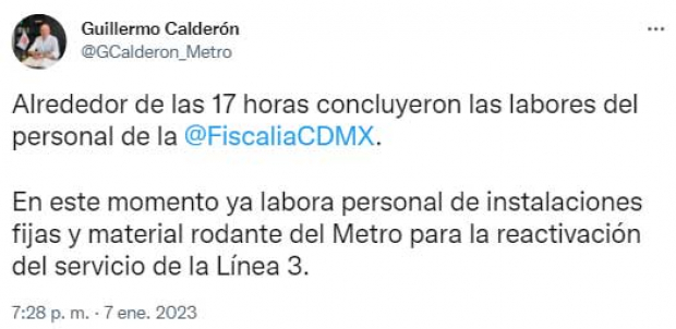 El mensaje en redes de Guillermo Calderón, director del STC Metro,