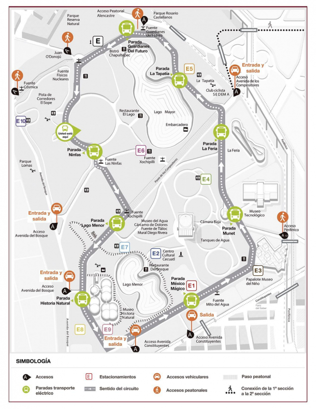 Mapa de los estacionamientos en la zona de Chapultepec.