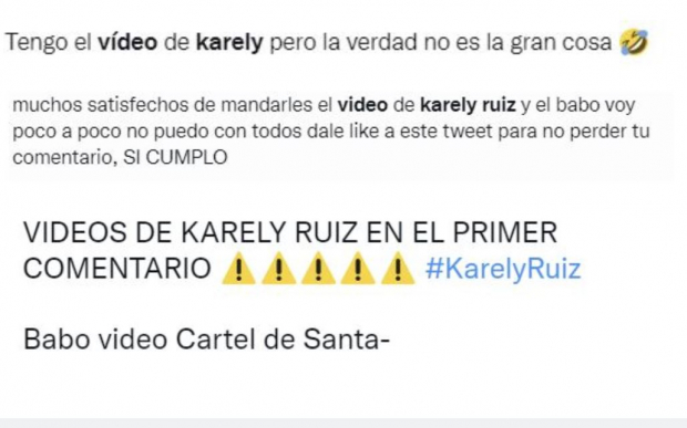 Usuarios ofrecen difundir videos de Karely Ruiz y Babo de Cartel de Santa