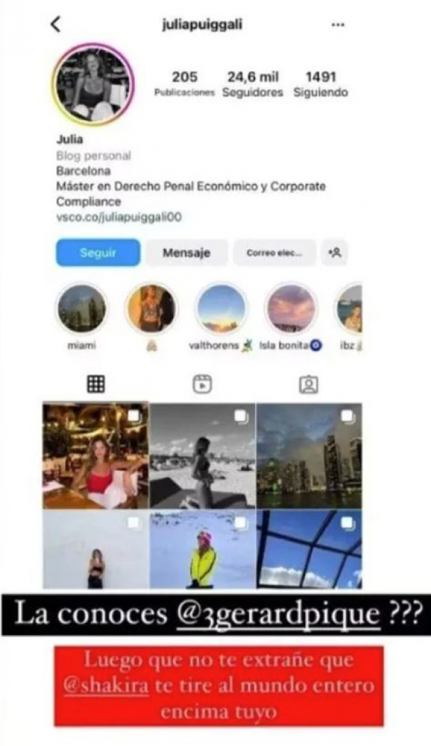 Filtran el perfil de Instagram de la mujer con la que supuestamente Piqué es infiel a Clara Chía
