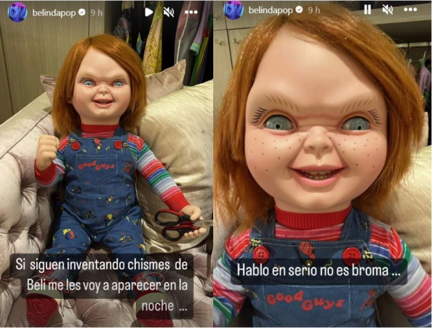 Belinda manda amenaza con su muñeco Chucky