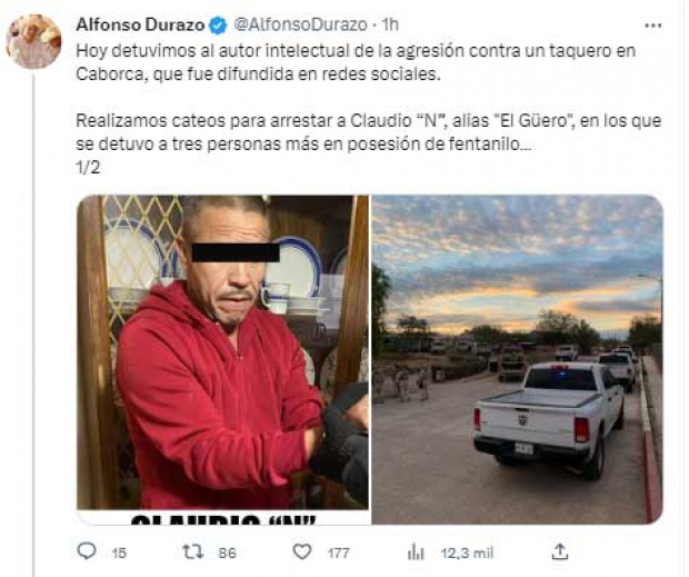 Cae "El Güero”, presunto autor intelectual de golpiza a taquero en Caborca, Sonora