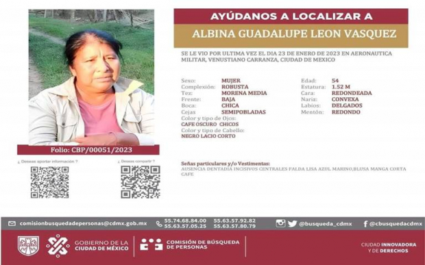Albina Guadalupe León Vázquez, mujer desaparecida tras acudir al Hospital Balbuena.