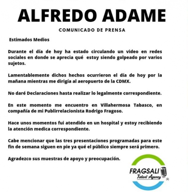 Comunicado de Alfredo Adame