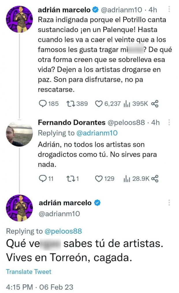 Adrián Marcelo discute con usuario en Twitter