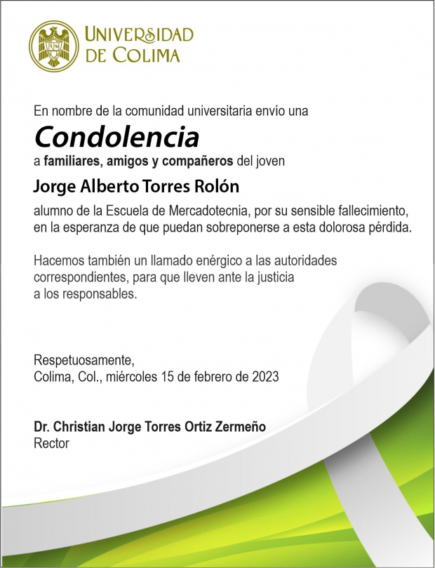 Comunicado emitido por la Universidad de Colima.