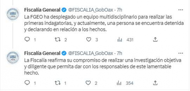 El mensaje de la Fiscalía de Oaxaca en redes sociales