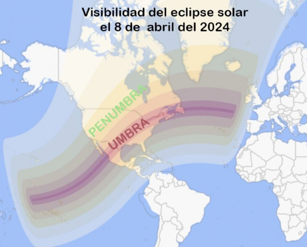 El trayecto del eclipse solar de 2024