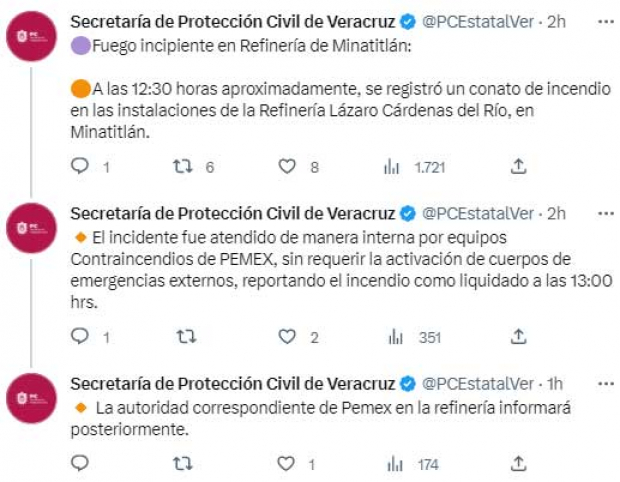 PC-Veracruz reportó fuego incipiente en Refinería de Minatitlán
