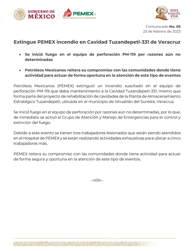 El comunicado de Pemex por incendio en Cavidad Tuzandepetl-331 de Veracruz