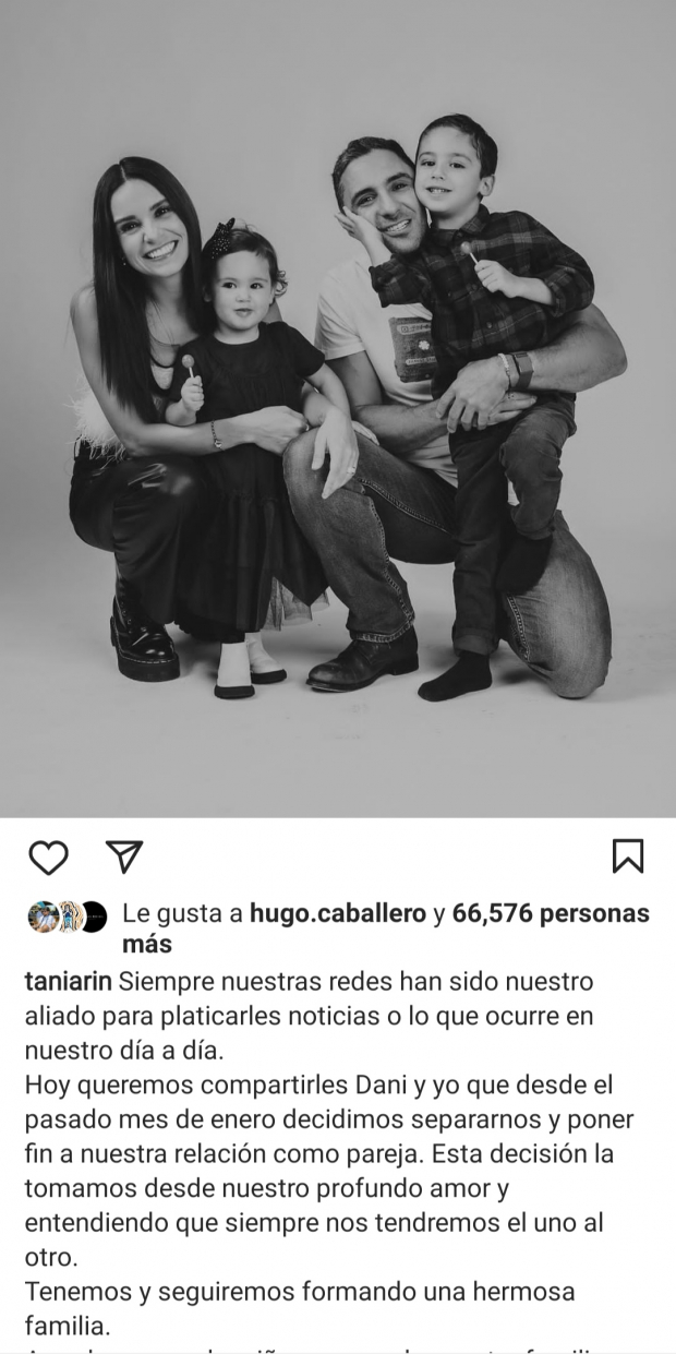 Mensaje de Tania Rincón y su esposo