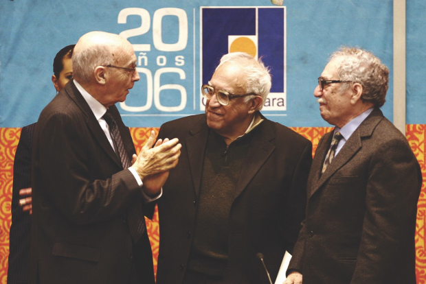 José Saramago, Carlos Monsiváis y Gabriel García Márquez, en la FIL 2006.