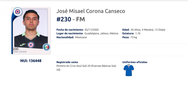 Jesús Misael Corona es jugador de la Sub 20 del Cruz Azul