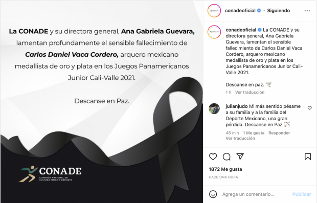 Conade lamenta el fallecimiento de Carlos Vaca.