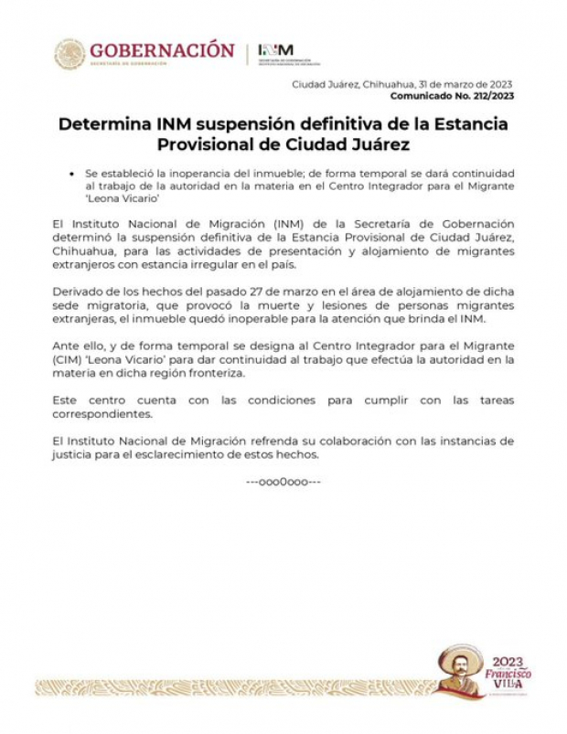 Ordenan cierre de estación migratoria de Ciudad Juárez y rescindir contrato a CAMSA