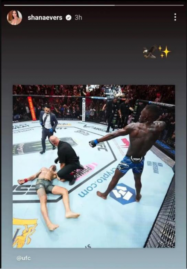 Shana Evers se mostró feliz en redes sociales por el nocaut de Israel Adesanya sobre Alex Pereira en su pelea de campeonato de peso medio de UFC.