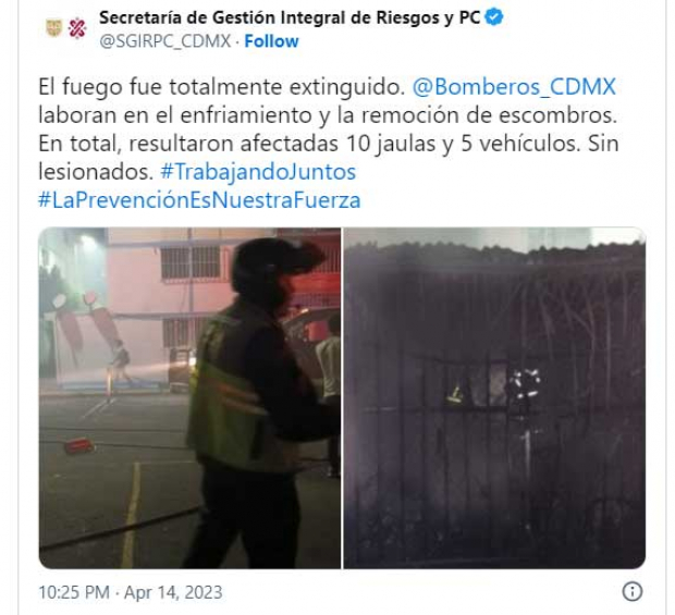 Mensaje en redes de la SGIRPC por incendio en Culhuacán esta noche