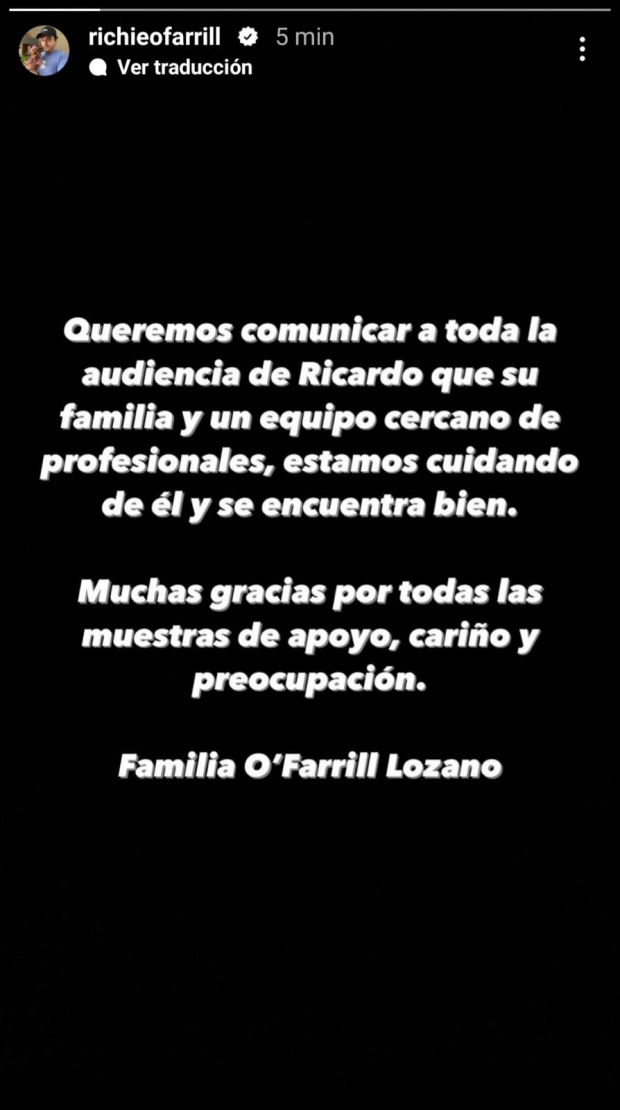 Familia de Ricardo O'Farril manda mensaje sobre estado de salud del comediante