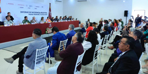 La gobernadora Lorena Cuéllar Cisneros encabezó la presentación del Informe de Incidencia Delictiva correspondiente al primer trimestre del año (enero-febrero-marzo).