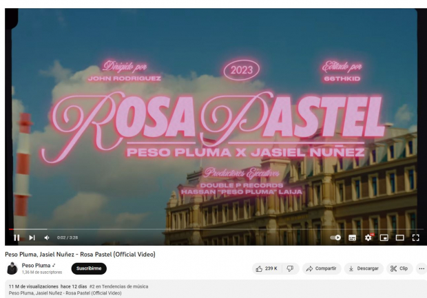Rosa pastel es tema propio de Peso Pluma, pero en colaboración con Jasiel Núñez