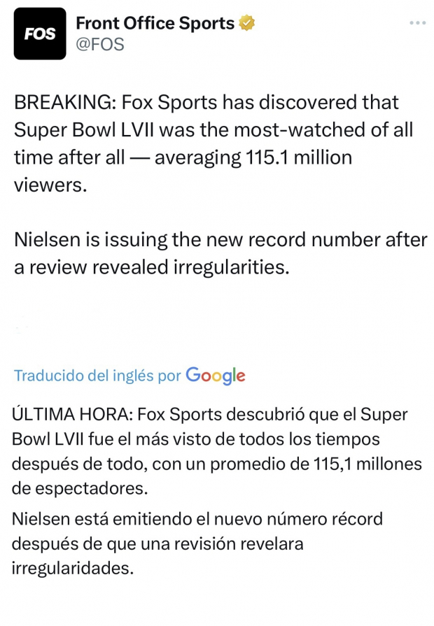 Nuevo récord de espectadores Super Bowl LVII