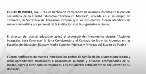 El comunicado de la SEP en Puebla.