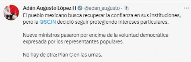 El mensaje del secretario de Gobernación, Adán Augusto López hernández , en redes sociales