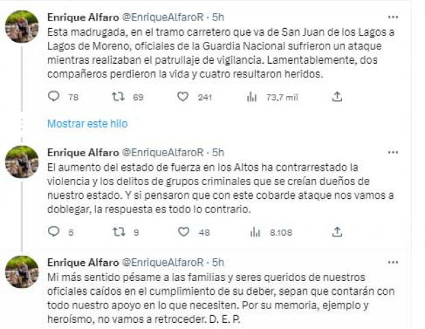 El mensaje de Enrique Alfaro en redes sociales
