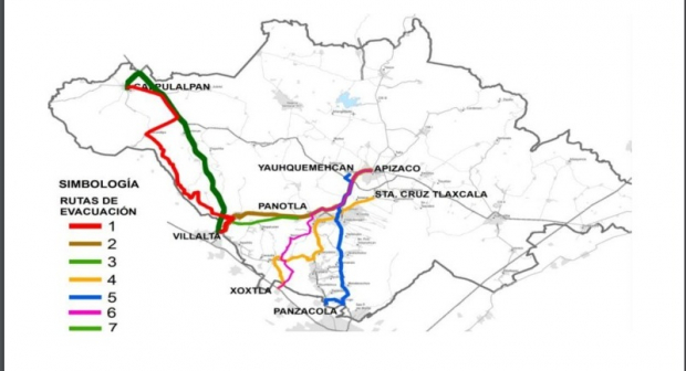 Tlaxcala contempla siete rutas de evacuación en caso de erupción del Popocatépetl.