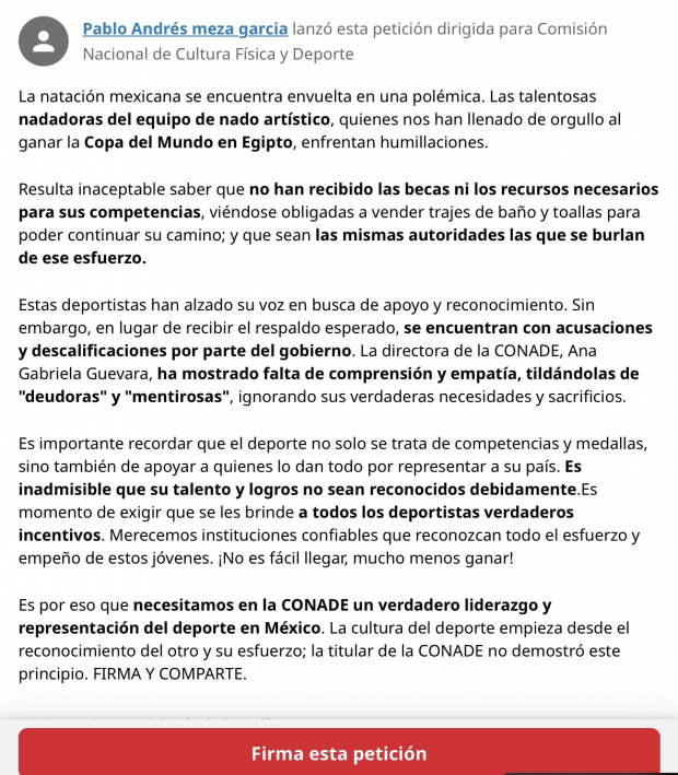 Petición Ana Gabriela Guevara