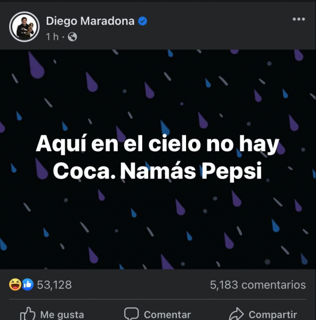 La cuenta de Facebook de Diego Maradona fue hackeada.