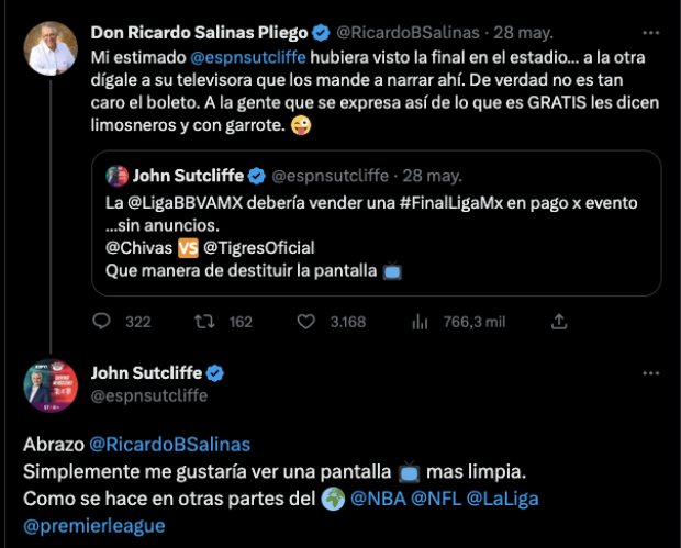 John Sutcliffe y Ricardo Salinas Pliego Twitter