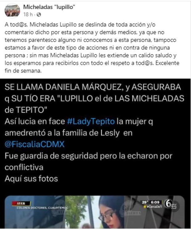 "Micheladas Lupillo" se deslindó de la joven "Lady Tepito".